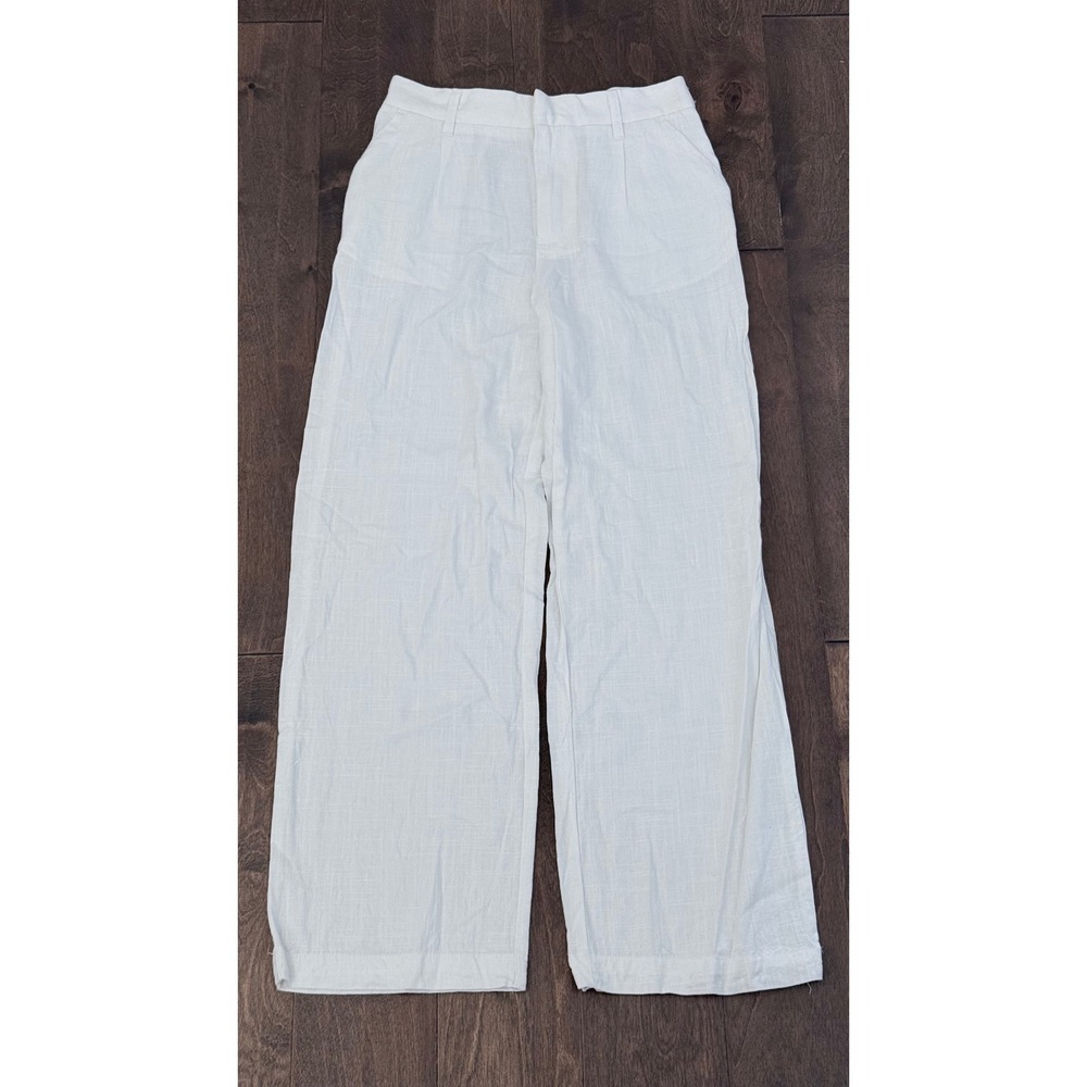 H&M Divided White Linen Blend Wide Leg Pleated High Waist Trousers‎ Pants Small